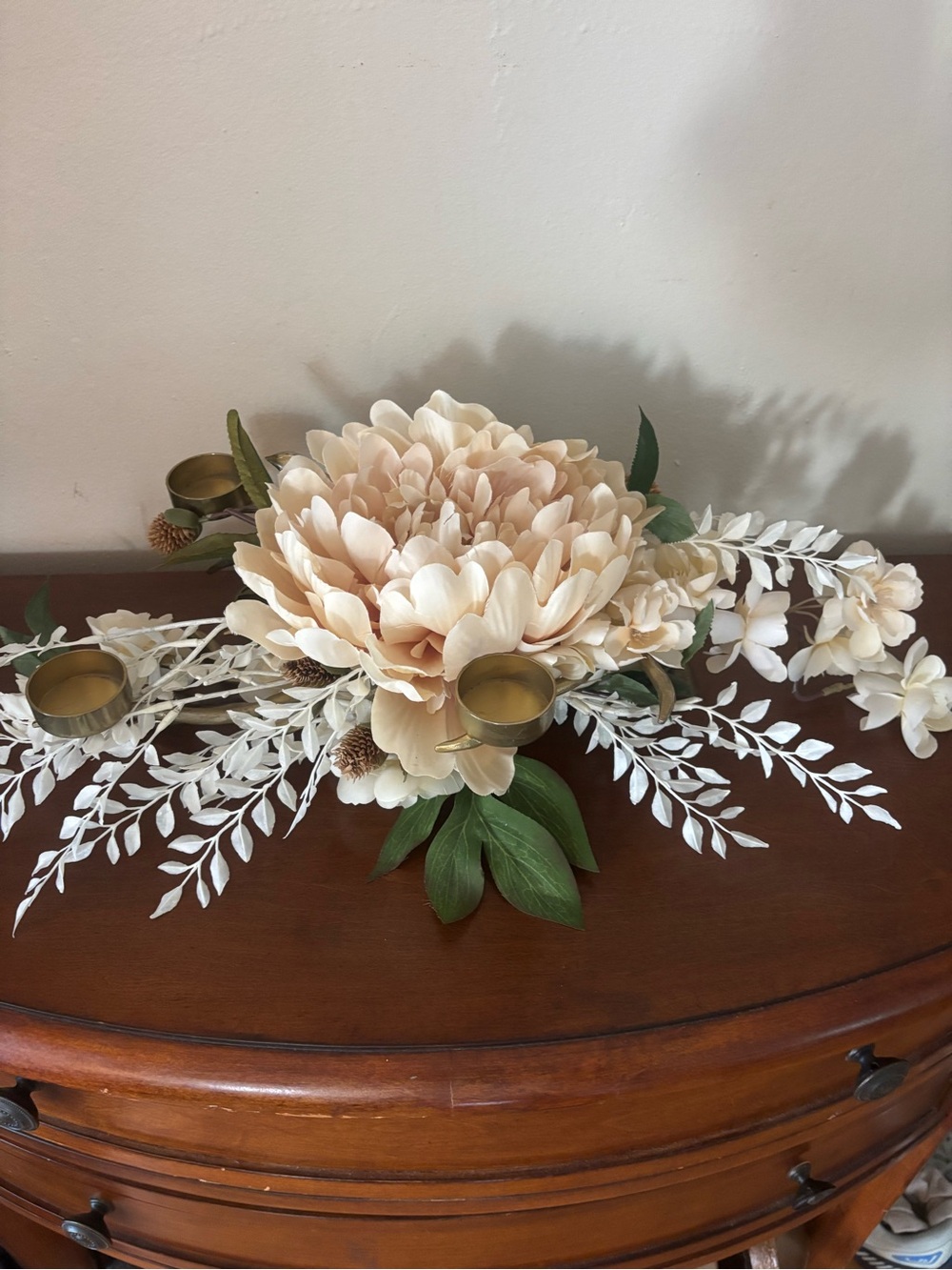 Elegant Wedding Centerpiece Ivory Floral Gold Branch Bird Candle Holder Decor